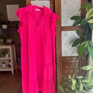 Chic Soul Fuchsia Ruffle Midi Dress
